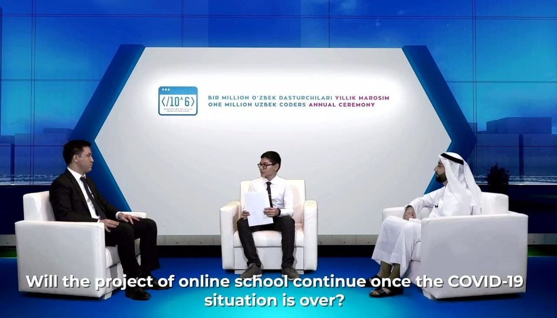 Asadbek on stage at the One Million Uzbek Coders annual ceremony