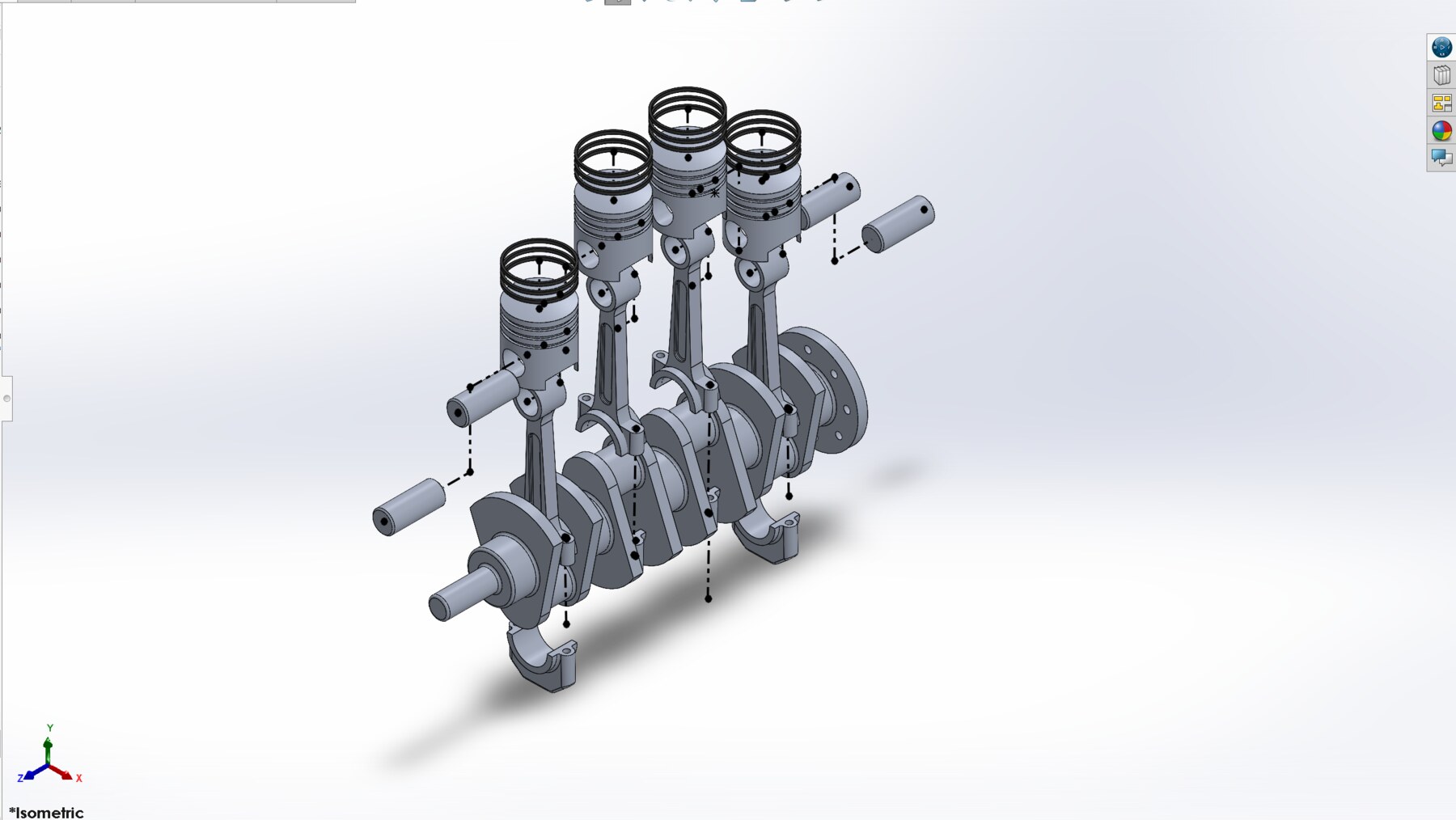 SolidWorks piston-crankshaft assembly model